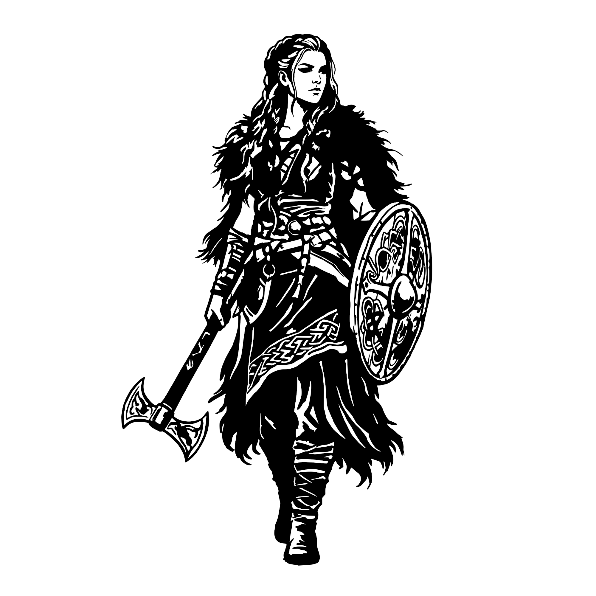 Wikinger-Maid mit Schild und Axt